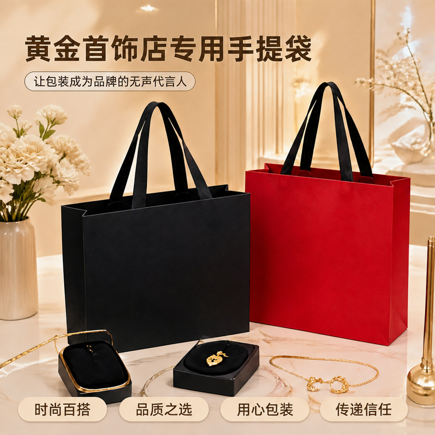 高端珠宝店手提袋轻奢黄金首饰礼品袋定制logo文玩店购物袋X266