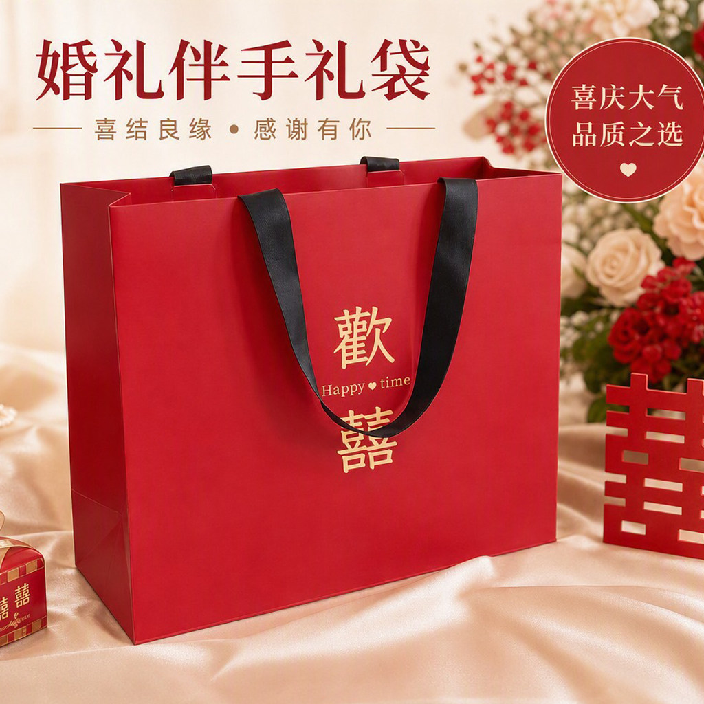 精致婚礼伴手礼袋子纸袋手提袋加厚定制专属喜糖红色礼品袋子X146