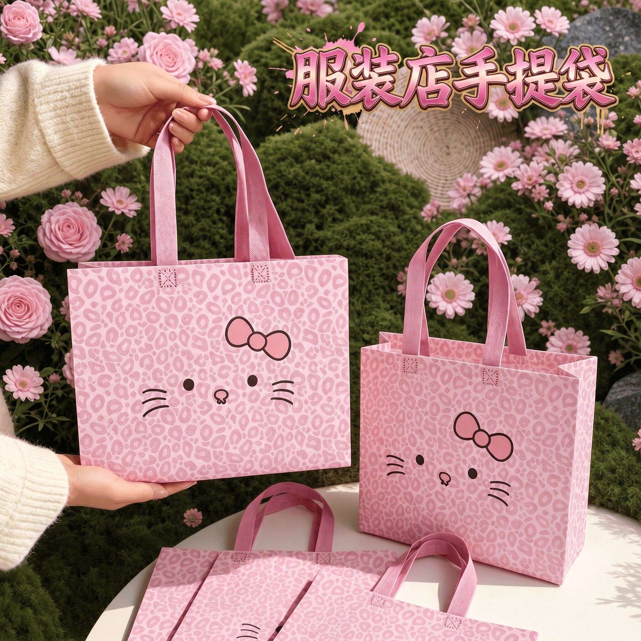 服装店手提袋卡通kitty猫覆膜无纺布礼品袋童装女装店购物袋X105图片