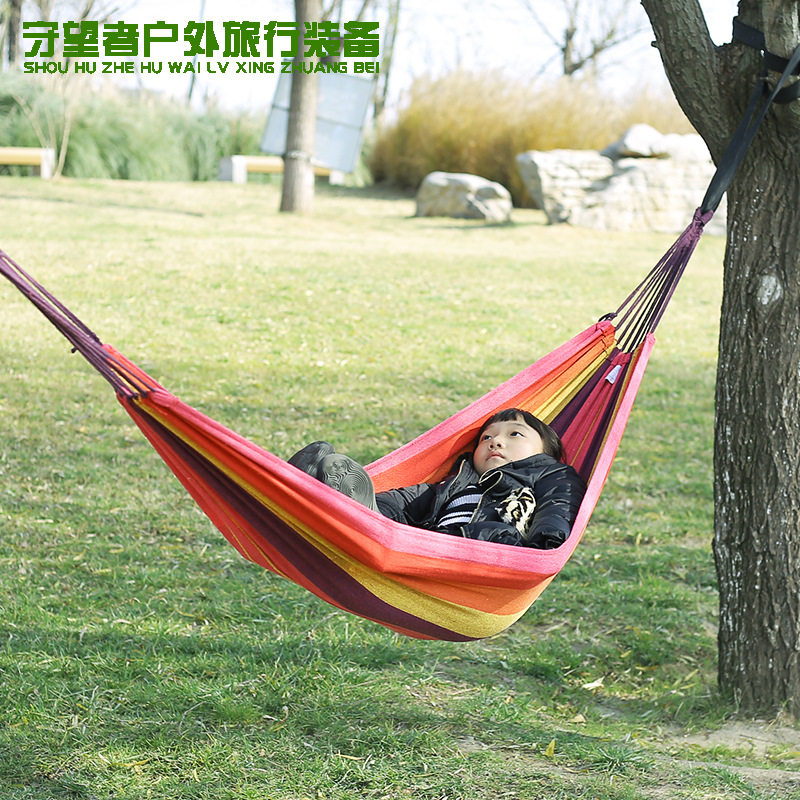 老客24小时发户外帆布吊床秋千单双人彩条户外弯棍涤棉吊床防侧翻,户外/登山/野营/旅行用品,吊床,淘宝优惠券,粉丝福利购,淘宝优惠卷