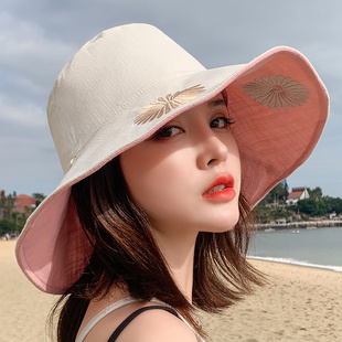 双面渔夫帽女日系大沿帽子女户外凉夏季百搭遮阳帽防晒遮脸太阳帽