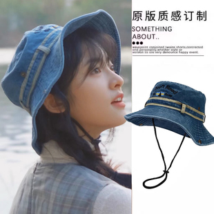日系字母刺绣水洗做旧渔夫帽女百搭休闲工装风露营帽登山帽子