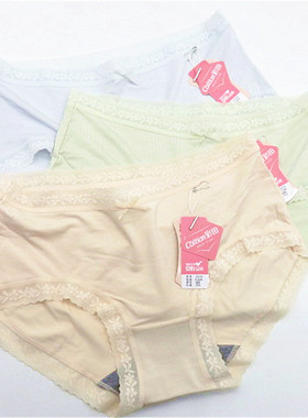 3条包邮彩田女高腰15166莫代尔中腰内裤抗菌蕾丝边纯色平角15219