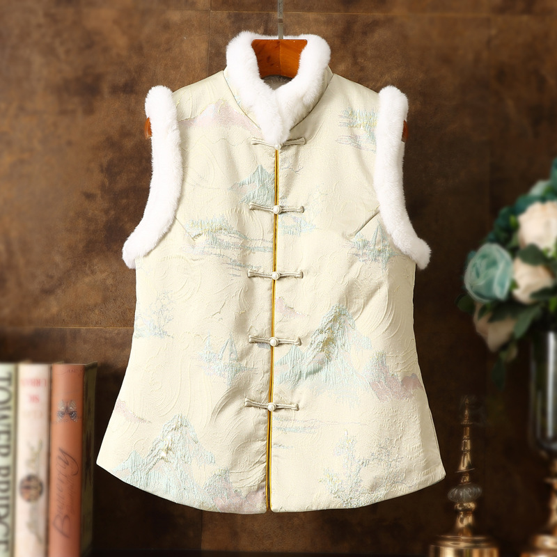 民族风唐装马甲女款中式马褂秋冬加绒内里国风旗袍马夹大花袄