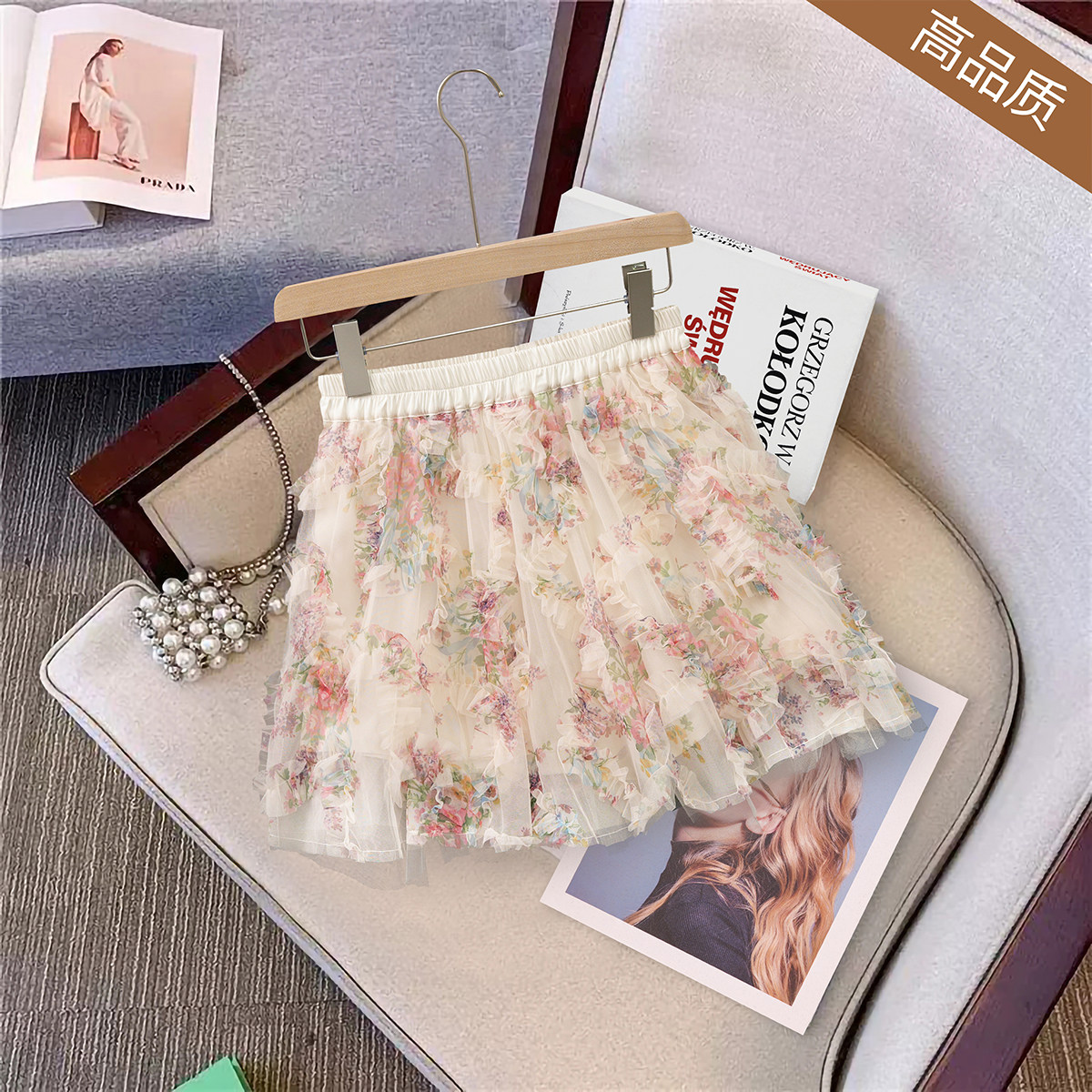 碎花半身网纱裙女2025年新款春夏短款超仙花边蛋糕裙不规则仙女裙