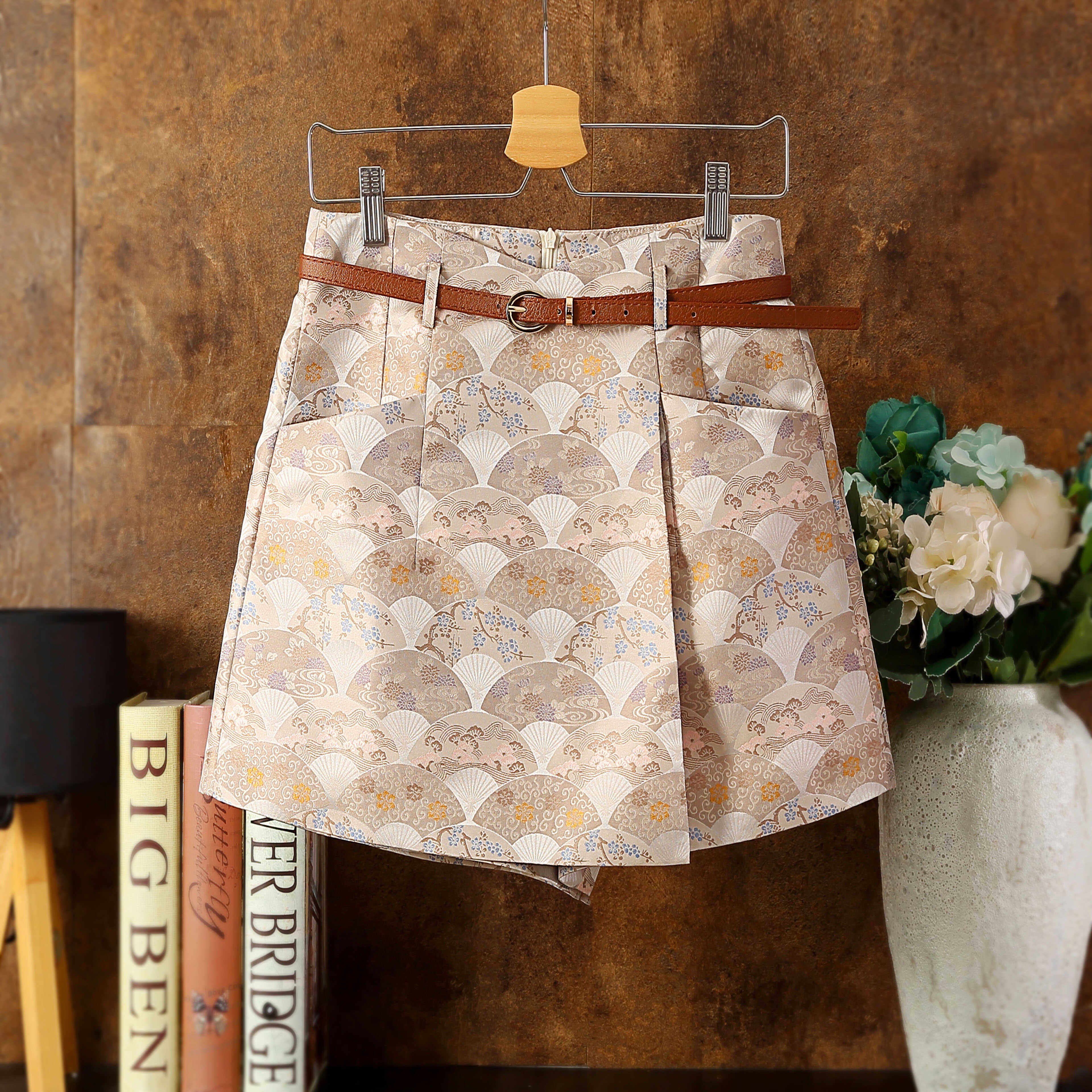 新中式国风a字夏季折扇提花裤裙子显瘦防走光假两件高腰时尚短裤,女装/女士精品,裤子,淘宝优惠券,粉丝福利购,淘宝优惠卷