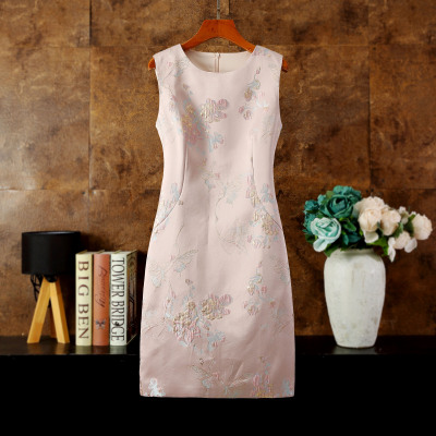 新中式优雅国风蝶恋花提花刺绣连衣裙日常修身复古气质背心裙裙子