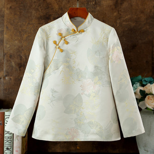 短外套撞色耳盘扣旗袍立领气质上衣 复古风提花修身 2024春装 新款