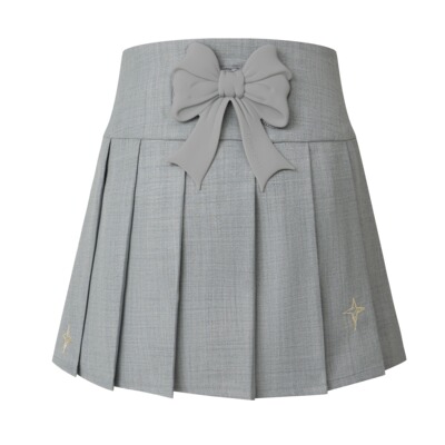 1 TROP FORT 25春夏新款女款半裙学院风西装百褶裙蝴蝶结绣花短裙