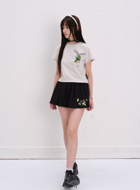 1 TROP FORT 2025夏款 伊甸园藤蔓兔子印花短T百搭潮牌辣女上衣