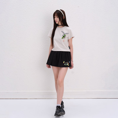 1 TROP FORT 2025夏款 伊甸园藤蔓兔子印花短T百搭潮牌辣女上衣