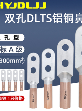 双孔铝铜鼻子DLTS-16/25/3507095120/300平方A级铜铝过渡接线端子
