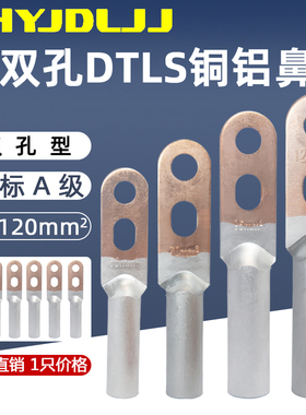 双孔铜铝鼻DTLS-3550/70/95/120国标A级铜铝过渡接线端子铜铝线耳