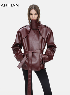 【YIRANTIAN】2025秋冬新款明星同款高立领PU廓形CIPHER皮衣外套