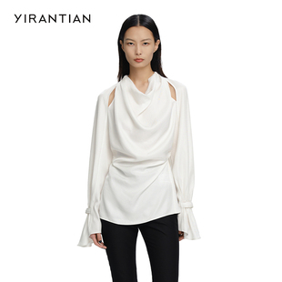 衬衫 简约肩部镂空叠领长袖 YIRANTIAN 上衣女 设计气质通勤时尚