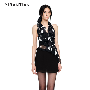 露肩背心吊带 YIRANTIAN 2025夏女时尚 潮流荷叶边波点无袖