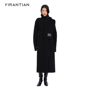 简约高级可拆卸围巾领羊毛大衣外套女 YIRANTIAN 设计冬款