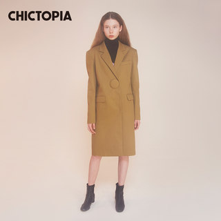 CHICTOPIA CHIC刘清扬原创设计秋冬驼色韩版西服领大衣外套风衣女