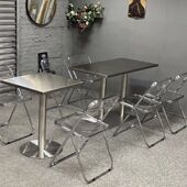 加厚不锈钢折叠桌子快餐小吃店工厂食堂咖啡厅工业风长方形餐桌椅