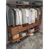 置物架 衣柜实木步入式 金属衣帽间架子组装 铁艺衣架抽屉卧室开放式