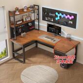 实木转角电脑桌书桌书架一体卧室家用台式 拐角办公桌子双人电竞桌
