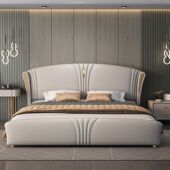 轻奢真皮床网红简约风主卧床小户型带抽屉储物大床极简家用双人床