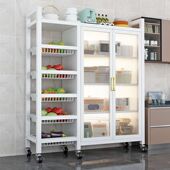 厨房置物架家用多功能果蔬菜篮子收纳储物柜靠墙柜子多层带门