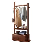 实木衣帽架卧室落地挂衣架抽屉家用客厅一体简约置物架多功能收纳