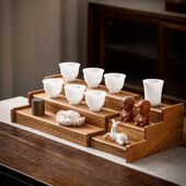 胡桃木桌上桌面置物架收纳实木伸缩杯架咖啡茶具香水置物架