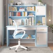 收纳书桌书架一体桌柜门升级卧室办公电脑桌椅组合学生写字桌