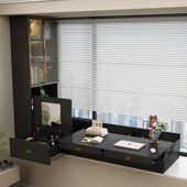 抽拉式 飘窗梳妆台窗台改造书桌书柜一体带锁收纳柜推拉写字桌定制