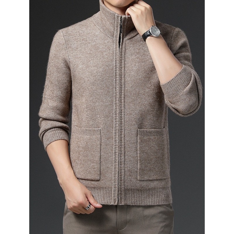 恒源祥 秋冬中年男士含羊毛拉链开衫针织衫翻领新款毛衣男装加厚,男装,羊绒开衫,淘宝优惠券,粉丝福利购,淘宝优惠卷