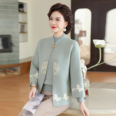 恒源祥新款洋气妈妈装针织衫长袖毛衣宽松婚宴礼服秋装外套40岁50