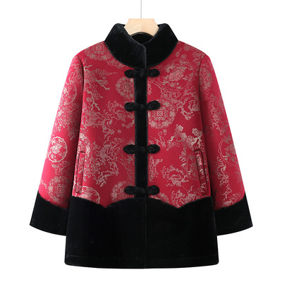 恒源祥中年妈妈冬装加绒加厚外套2024新款女士水貂绒棉衣中老年皮