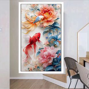 珠绣十字绣全珠子绣 锦鲤双鱼年年有余 新款竖版卧室彩珠绣串珠绣