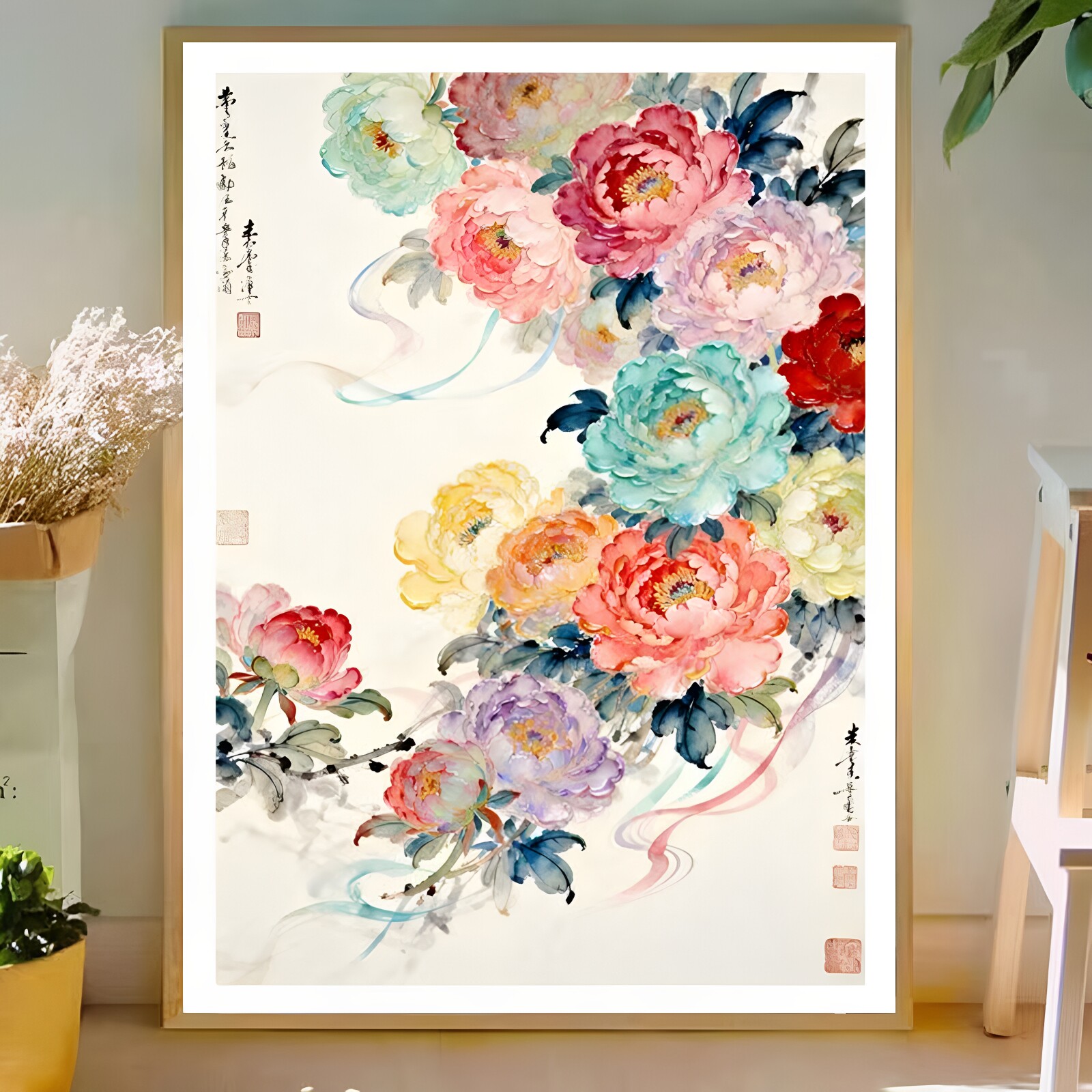 珠绣十字绣全珠子绣国画牡丹图花开富贵新款竖版卧室彩珠绣串珠绣