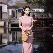 旗袍日常少女高档民国风长旗袍 花边中长款 2026春夏新款 弹力面料