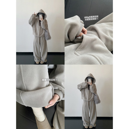 sun柚 连帽卫衣外套女冬季加绒加厚慵懒风休闲宽松美式复古上衣