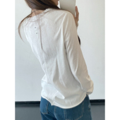 sun柚 圆领搭配上衣 正肩T恤女春夏季 小众层次 随性卷边雪花棉长袖