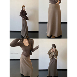 sun柚 羊毛桑蚕丝显瘦醋酸氛围感加厚调性半身裙子 加厚无腰裙