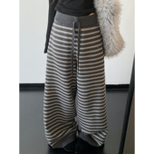 sun柚 女 慵懒舒适针织休闲裤 本期心头好厚实毛裤 子暖暖条纹毛线裤