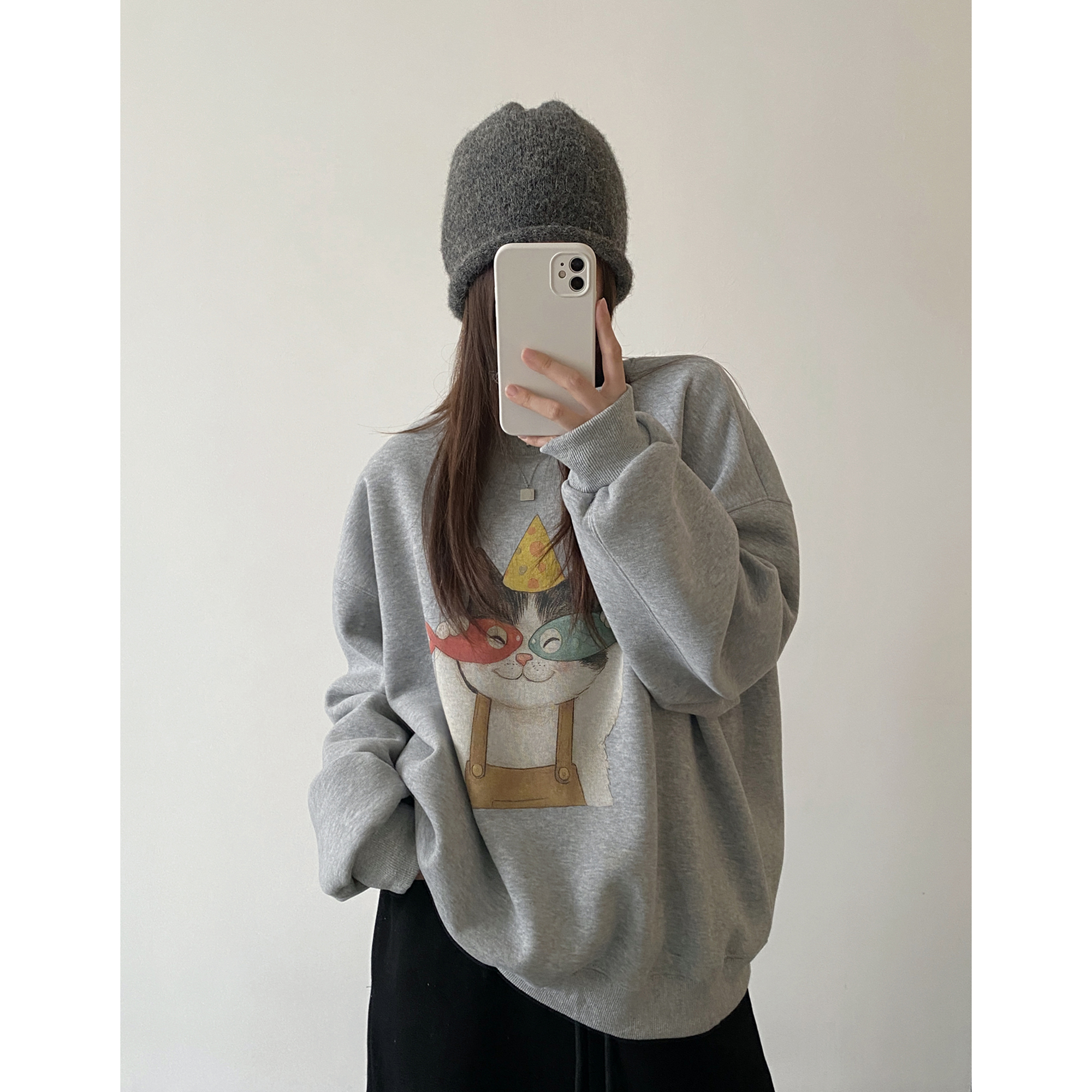 印花加厚加绒保暖圆领卫衣女冬