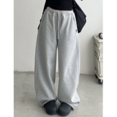 子松紧腰黑色长裤 sun柚 加绒运动休闲阔腿香蕉裤 裤 弯刀版 型秋冬款