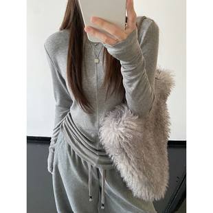 sun柚 天丝高克重高密三针五线立体分割打底衫T恤秋冬显瘦上衣