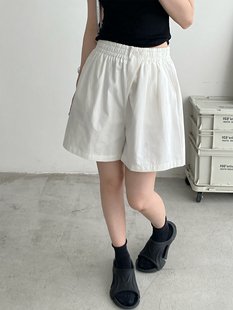 女松紧高腰一粒扣休闲五分中裤 宽松显瘦慵懒感阔腿短裤 清仓价