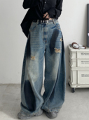 清仓价 阔腿裤 宽松休闲长裤 子秋款 薄款 灯笼裤 潮流宽松牛仔裤