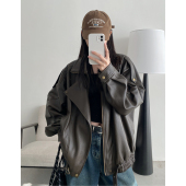 sun柚「漫游春秋」春秋新款 重工复古立领机车皮衣外套PU夹克上衣