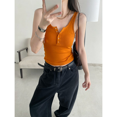 橘子汽水简约修身无袖吊带背心女