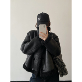 sun柚 柏林&双面穿麂皮毛毛外套环保毛皮毛一体秋冬酷酷机车服