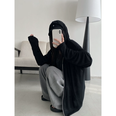 sun柚 天丝凉感薄款宽松连帽美式慵懒风开衫小众拉链防晒卫衣女夏